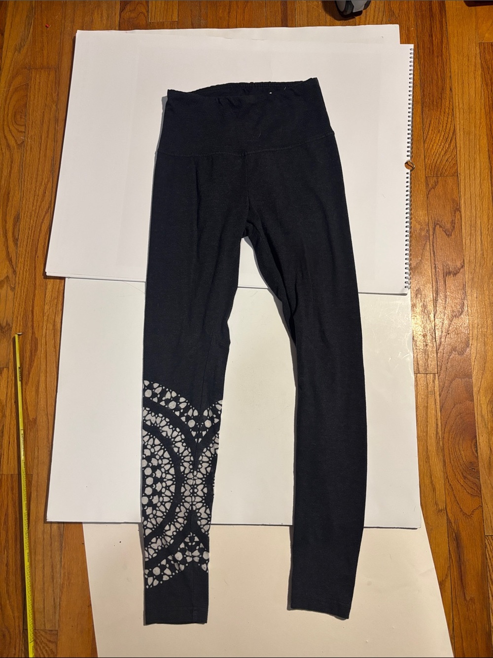 Balance Collection Black Leggings with Grey Lace-Style Accent